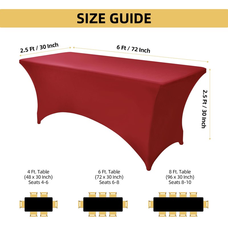 ZarzaaSik 2-Pack 6ft Spandex Table Covers for Rectangle Standard Folding Tables - Wrinkle Resistant Stretch Tablecloths - Ultimate Fitted Table Protector for Parties, Trade Shows, Banquet