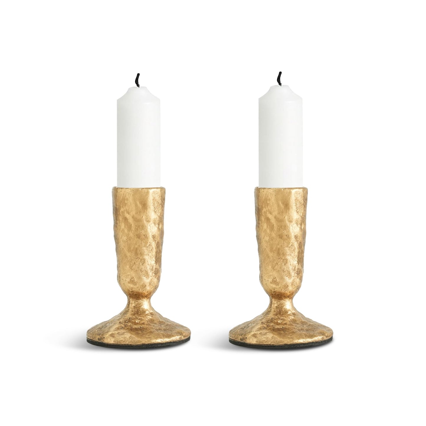 DENDROVIA Gold Cast Iron Candle Holders Set of 2 - Antique Brass Gold Metal Taper Candle Stick Holders for Table - Wrought Iron Candle Holder for Centerpiece, Mantel, Wedding, Party, Christmas Decor