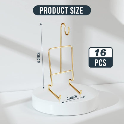 Suclain 16 Pcs Small Tea Cup and Saucer Display Stand Holder Rack China Metal Cup Saucer Holder Display Shelf Coffee Mug Organizer for Plate Teapot