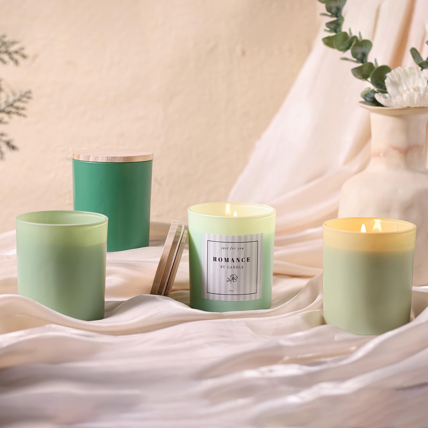 12Pcs Assorted Green Candle Jars for Making Candles, 10oz Empty Candle Jars with Bamboo Lids and Labels, Glass Candle Jar for Candle Making Supplies, Candle Containers for DIY Gifts