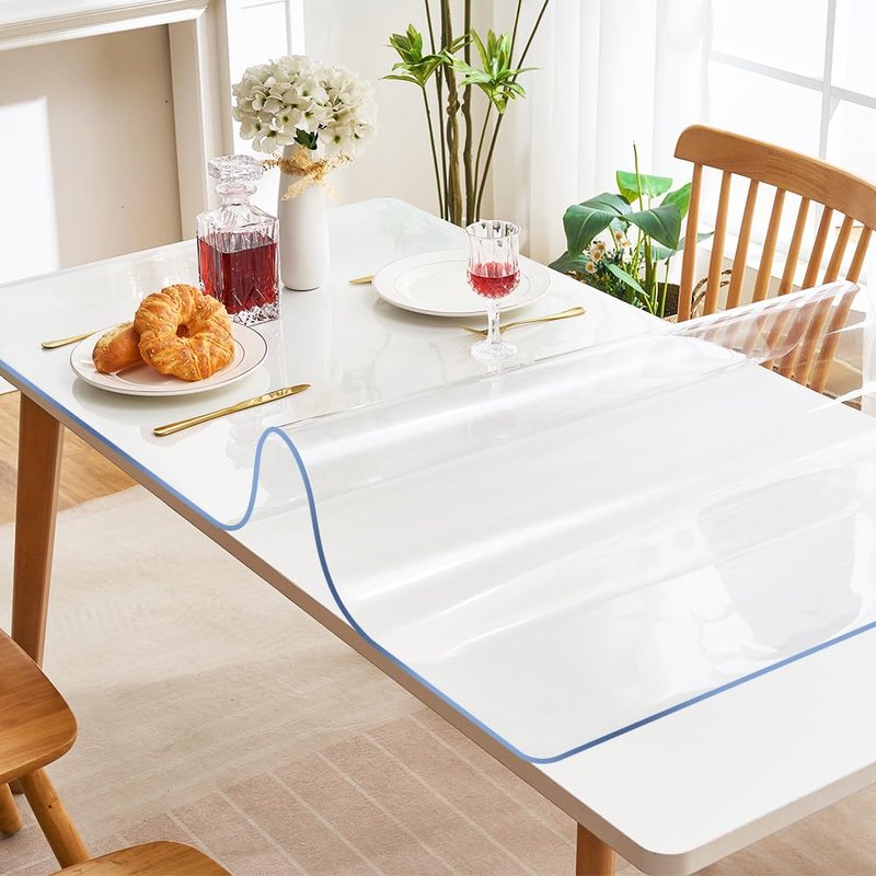 24x48 in Dining Room Clear Table Cover Protector PVC Rolled Table Cover Protector Rectangular Plastic Crystal Wooden Furniture Screen Protection Thick Desk Pad Mat for Living Room Table Non-Slip