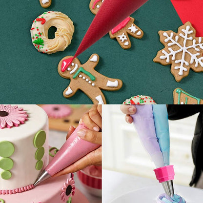 Weetiee Pastry Bag - 100 Pieces 16 Inch [Extra Thick] Disposable Piping Bags Set with 8 decorating tips, 1 coupler and 3 Bag Ties for Cake Decorating Royal Frosting