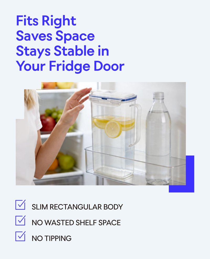 LocknLock Aqua Fridge Door Water Jug | Clear Pitcher | BPA Free Plastic Pitcher with Lid | 2 Quart Pitcher with Lid for Water, Juice, Tea & More Beverages, Purple
