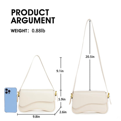 Shoulder Bag for women Clutch Purse Handbag PU Leather Tote Bag with 2 Removable Straps and Zipper Closure Crossbody Bags (A-White)