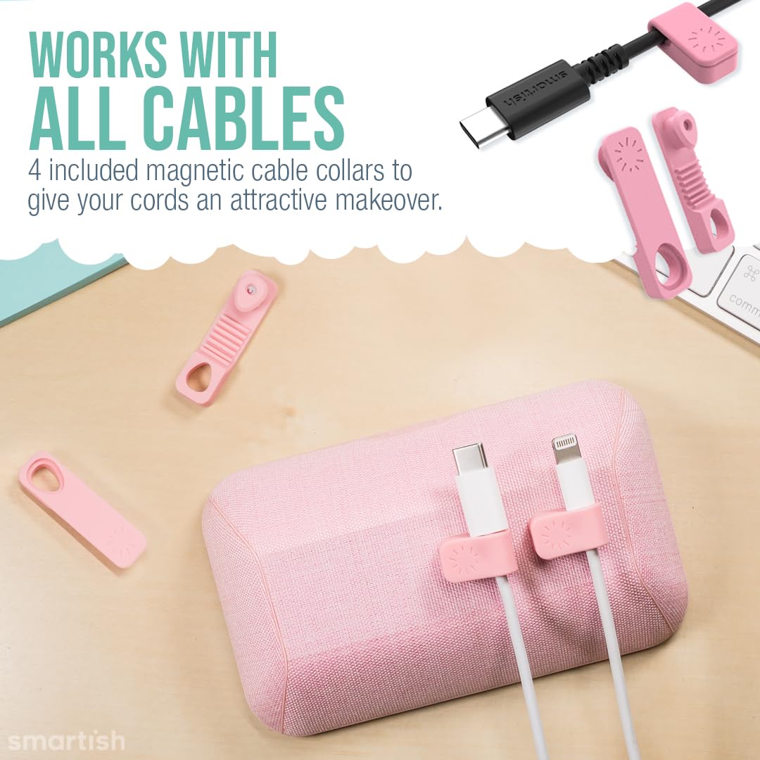 Smartish® Magnetic Cord Holder - Cable Wrangler Organizer with Magnet Clips for Charger Management on Desktop, Nightstand, or Side Table for All Cables, USB-C, Lightning Cables - Lightly Toasted Beige