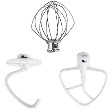 3 Pack Mixer Attachments for Kitchen Aid 4.5-5 Quart Tilt-Head Stand Mixers, Heavy-Duty Metal,Includes K45DH Dough Hook, K45B Flat Beater,K45WW Wire Whip, Dishwasher Safe Replacement Kit by TOMOON