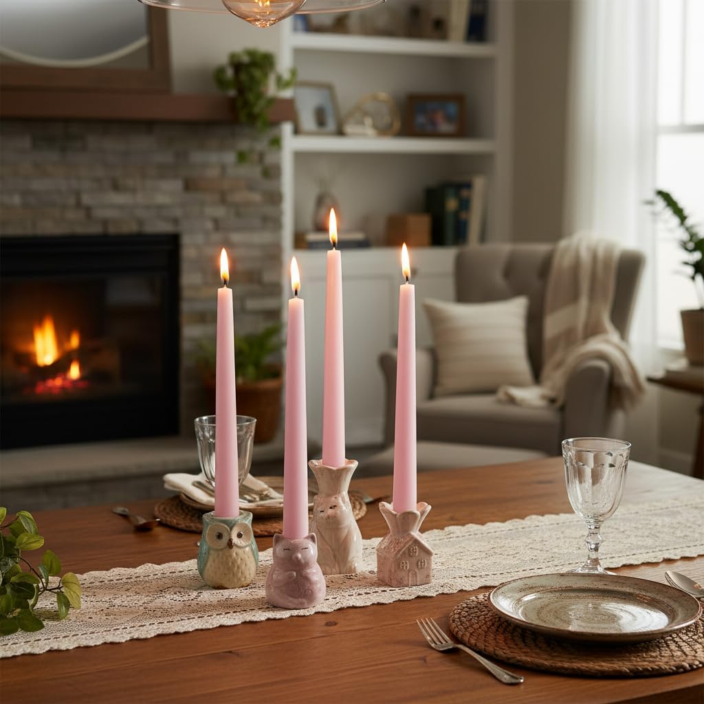 4 PCS Baby Pink Taper Candles - Rose Scented Candles - 10 inch Tall Candles for Holiday Valentine's Wedding Celebration Home Decor