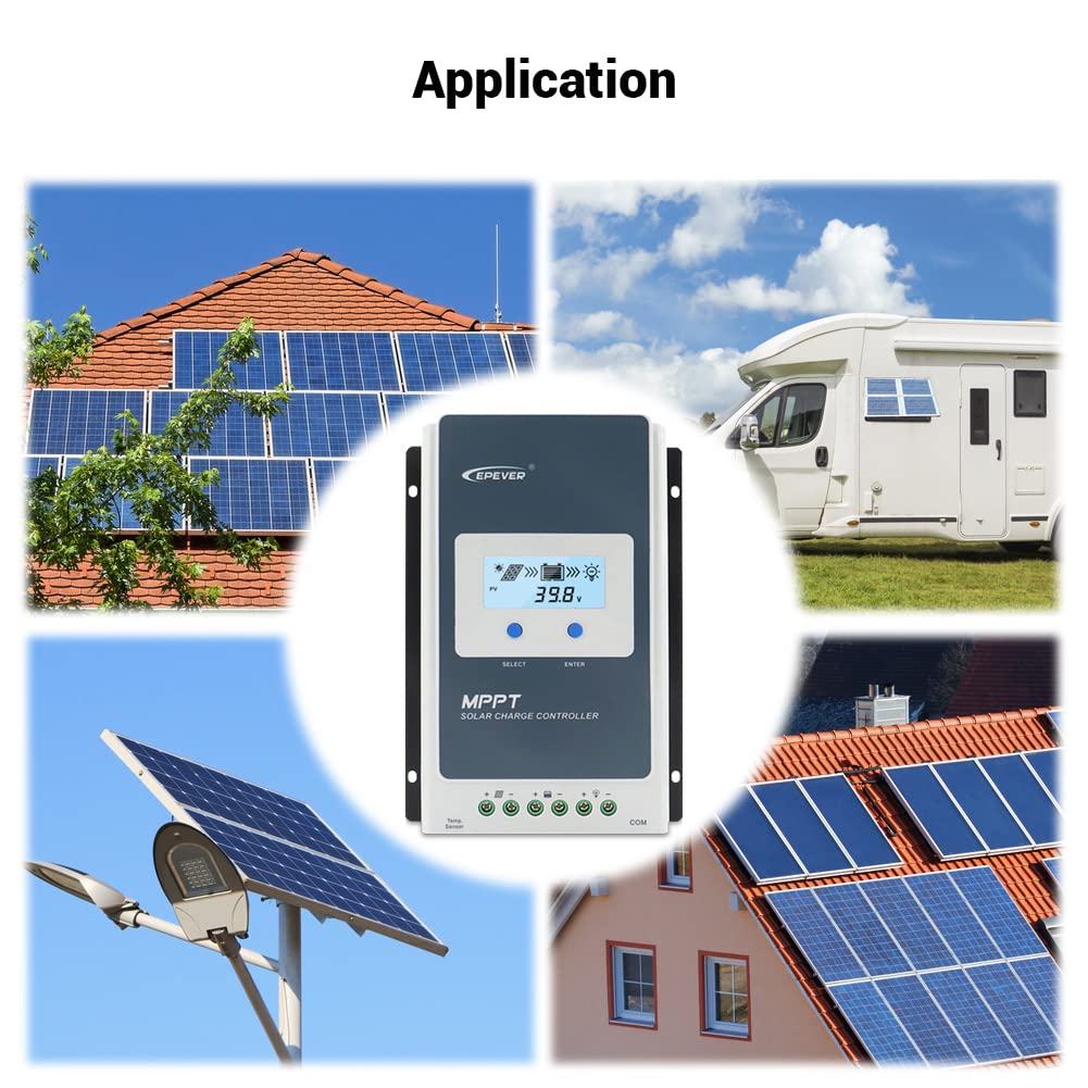 EPEVER 10A Solar Charge Controller MPPT 12V / 24V Auto Max.PV 100V Input Negative Ground Solar Panel Charge Regulator with MT50 Remote Meter Temperature Sensor RTS & PC Communication Cable RS485