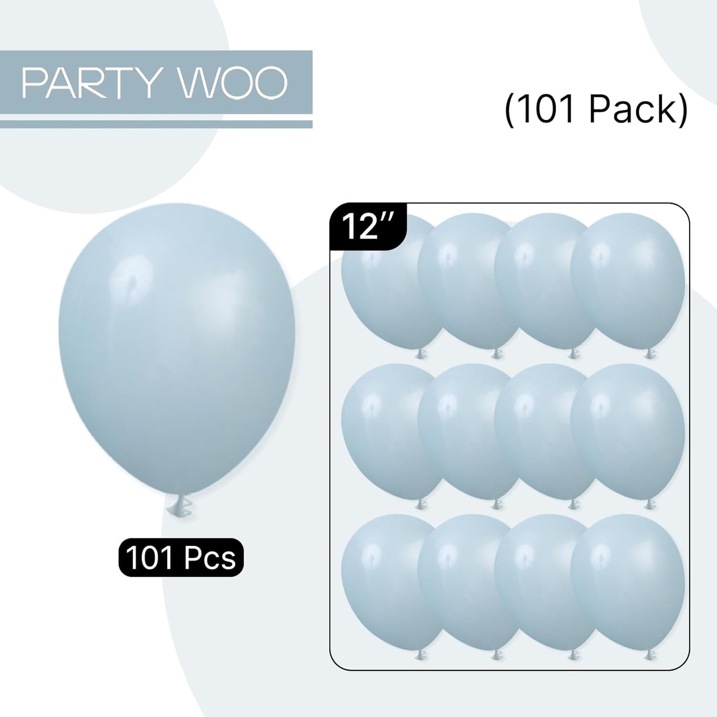 PartyWoo Dusty Blue Balloons - 101pcs 12-Inch Light Blue Aqua Latex Helium Balloons for Weddings & Celebrations