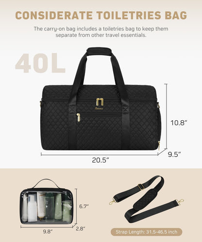 CLOKARS Travel Weekender Bags for Women: Overnight Bag with Shoe Compartment Large Travel Duffle Bag with Toiletry Bag Carry on Bag Personal Item Bag with Wet Pocket Hospital Bag for Women Black
