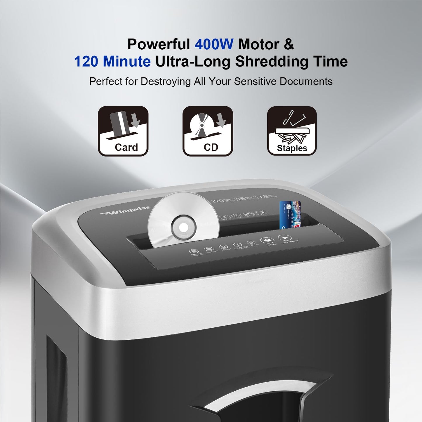 Wingwise 18 Sheets 120-Minute Paper Shredder, 7.9 Gallon Bin, P4 Cross-Cut Heavy-Duty Shredder for Home & Office Use