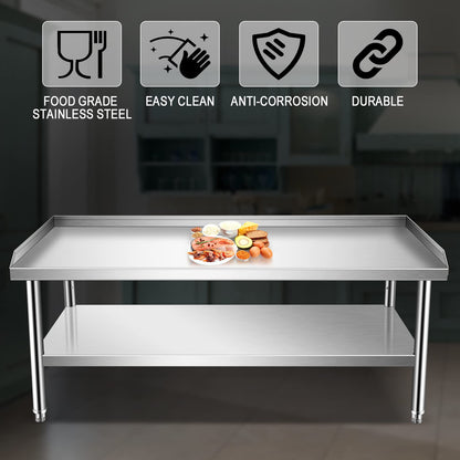 Stainless Steel Equipment Stand with Undershelf, NSF Commercial Prep & Work Table with Rear and Side Risers, Heavy Duty Grill for Kitchen, Bar, Restaurant, Home and Hotel,60x30x24"