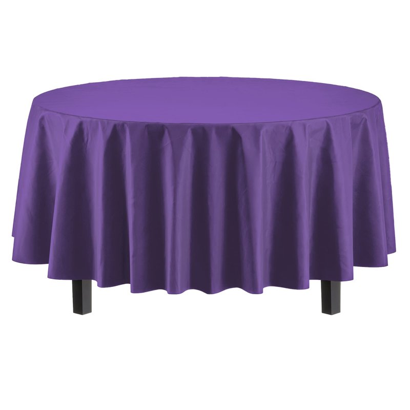Exquisite Party Solids 6-Pack Premium Plastic Tablecloth 84in. Round Plastic Table Cover - Purple