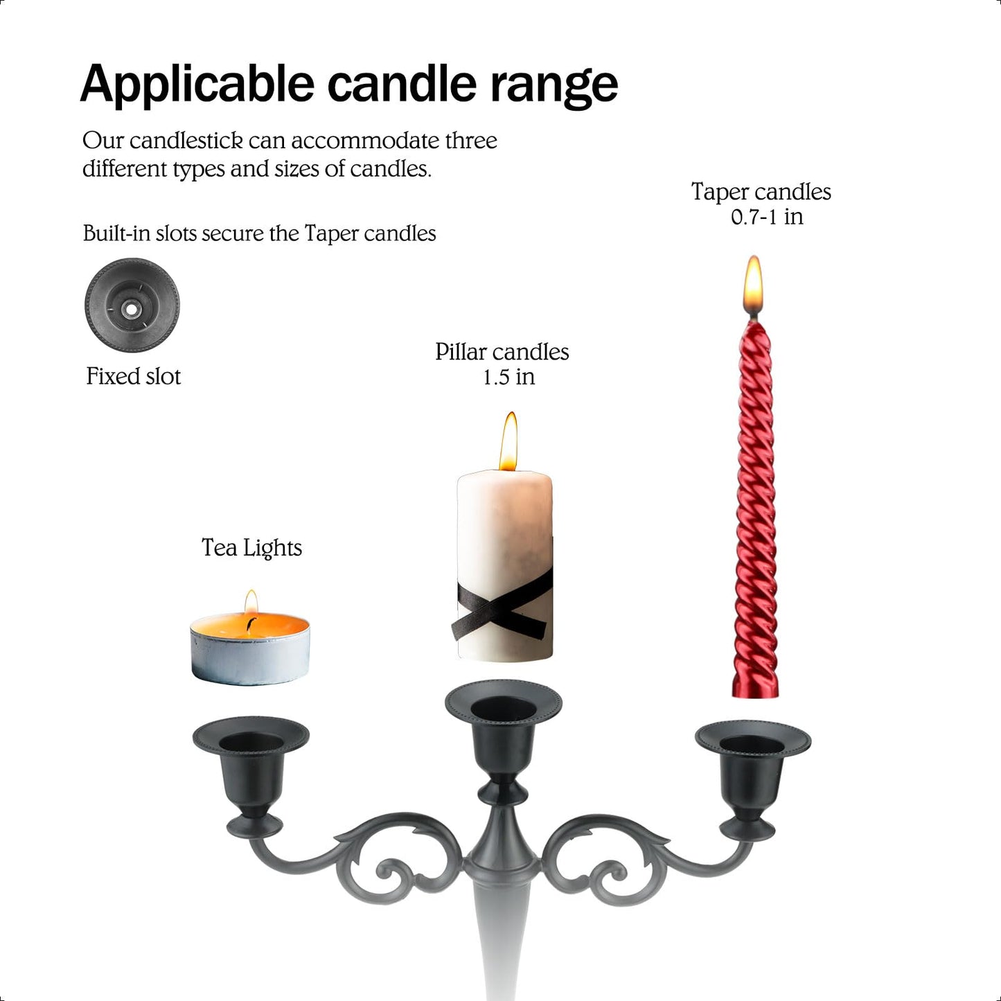 Viscacha Brass Candle Holder，5 Wicks Metal Candle Holders for Taper Candles（10.6 inch Tall Candelabra, for 1/2-1 inch Pillar Candles Diameter Each）,Centerpiece Elegant Decoration Piece for Table