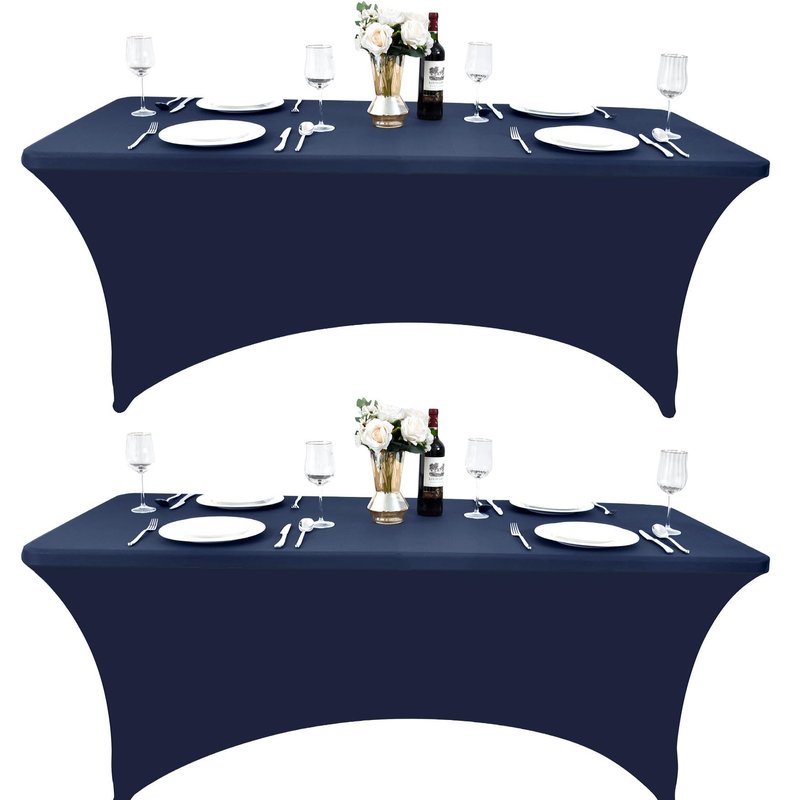 ZarzaaSik 2-Pack 8ft Spandex Table Covers for Rectangle Folding Tables - Washable Elastic Tablecloth - Ultimate Fitted Table Protector for Birthday Parties, Trade Shows, Banquet