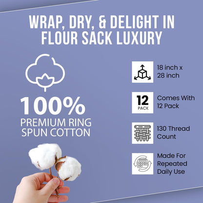 Flour Sack Towels| Tea Towel for Crafts| Kitchen Dish Cotton Blank Towel for Embroidery|Baking Bread Proofing Linen Cover| Thick Absorbent Quick Dry| 12 Pack 18"x28" White