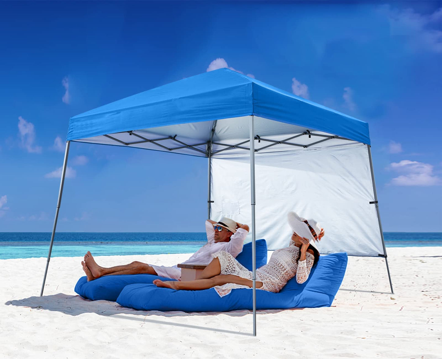 ABCCANOPY Stable Pop Up Beach Tent with Backpack Bag, 8 x 8 ft Base / 6 x 6 ft Top, Royal Blue