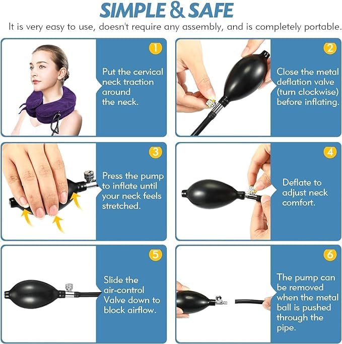 Jaximy Neck Stretcher, Neck Traction Device, Cervical Traction Device, Neck Pain Relief, Adjustable Inflatable Neck Brace & Neck Stretcher Cervical Traction, Neck Decompression Home Use (Purple)