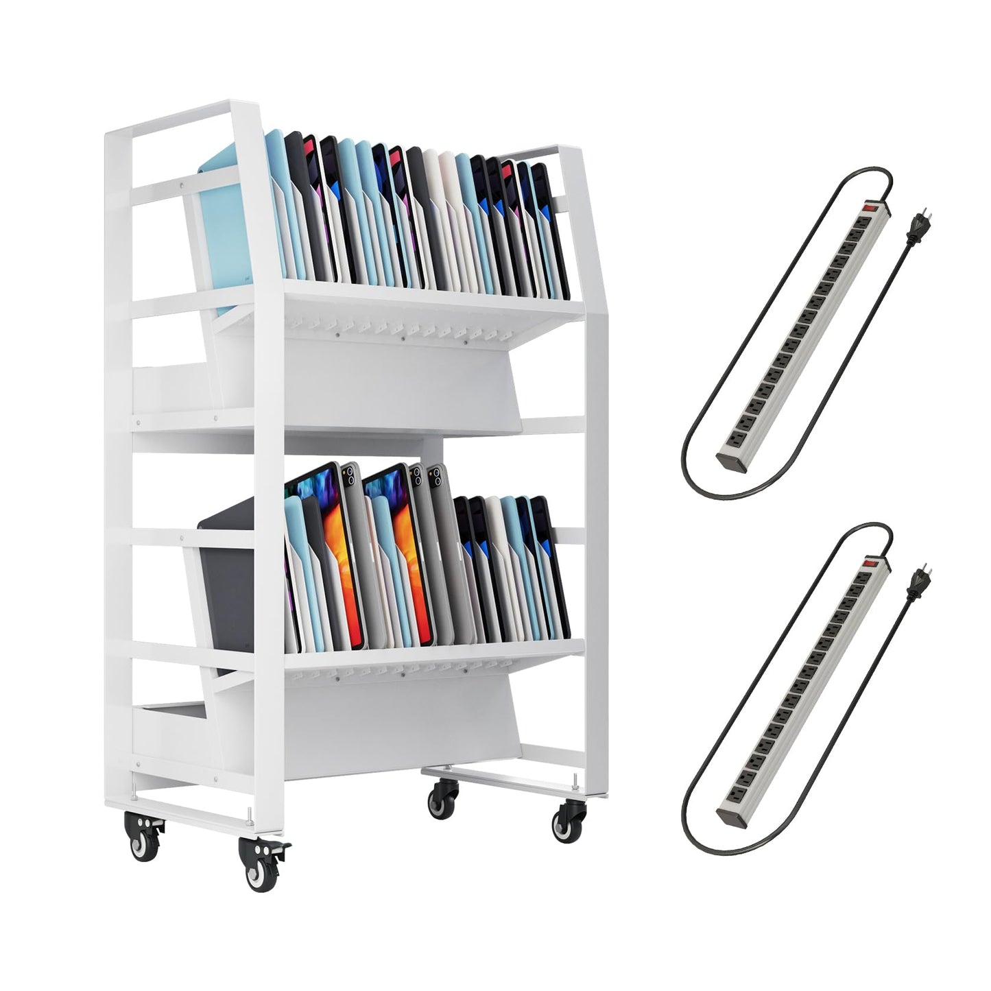 Hymula 32-Device Mobile Charging Cart for Laptops, Tablets, iPads & Chromebooks – Open Design with Removable Slots, Cable Management, Easy Access Storage for Schools & Offices