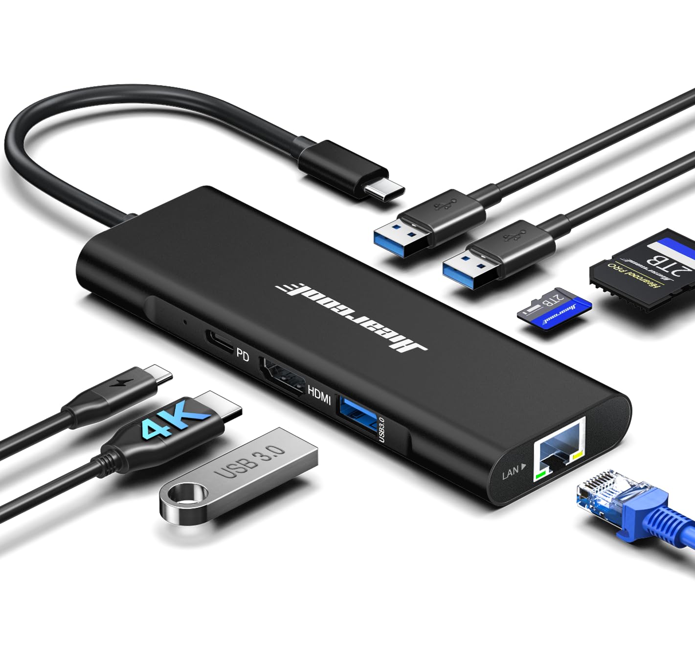 Hiearcool USB C Hub Ethernet,4K@60 USB-C to HDMI Hub,8in1 Multi-Port USBC Adapter Type C Dock Dongle Compatible for MacBook Pro Air iPad Dell Lenovo