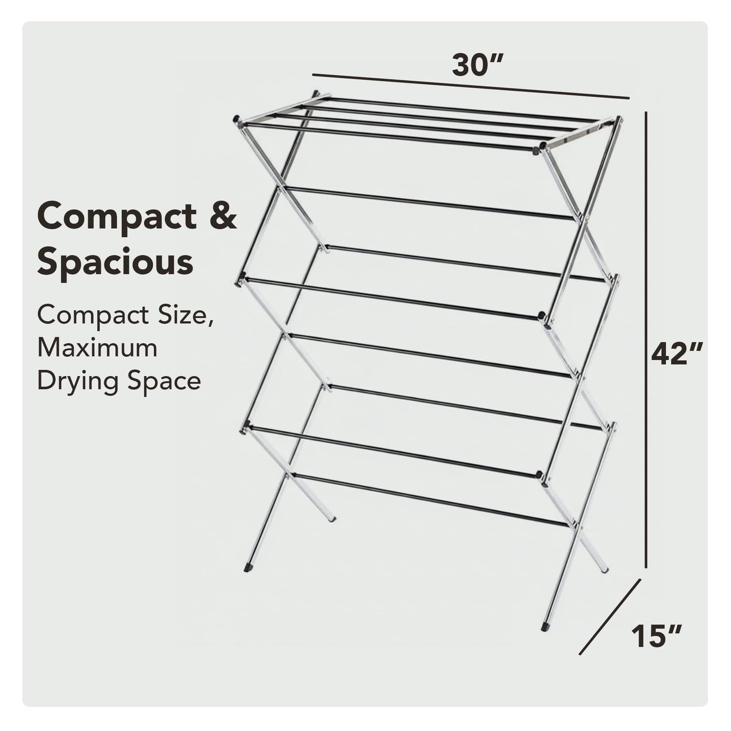 Displays By Jack Portable Collapsible Clothing Dryer Rack, Foldable Drying Rack for Clothes, Lingerie, Towels, Linens, Laundry Home Apartment Must Haves, Metal Chrome Finish