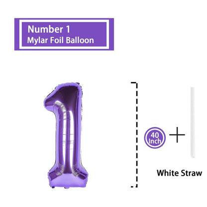 1 Number Balloon Purple 40 inch Big Foil Mylar 1st Balloons for 1 Year Old Boy Girl Birthday Party Decorations Wedding Anniversary Events Supplies