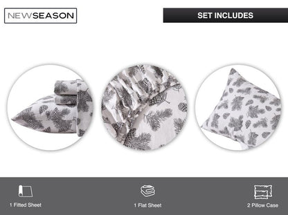 New Season Naturally Yours - 100% Cotton King Flannel Sheet Set Softly Brushed Cotton Flannel Sheets - Stylish Printed Bed Sheets - Warm, Breathable Bed Sheets Set