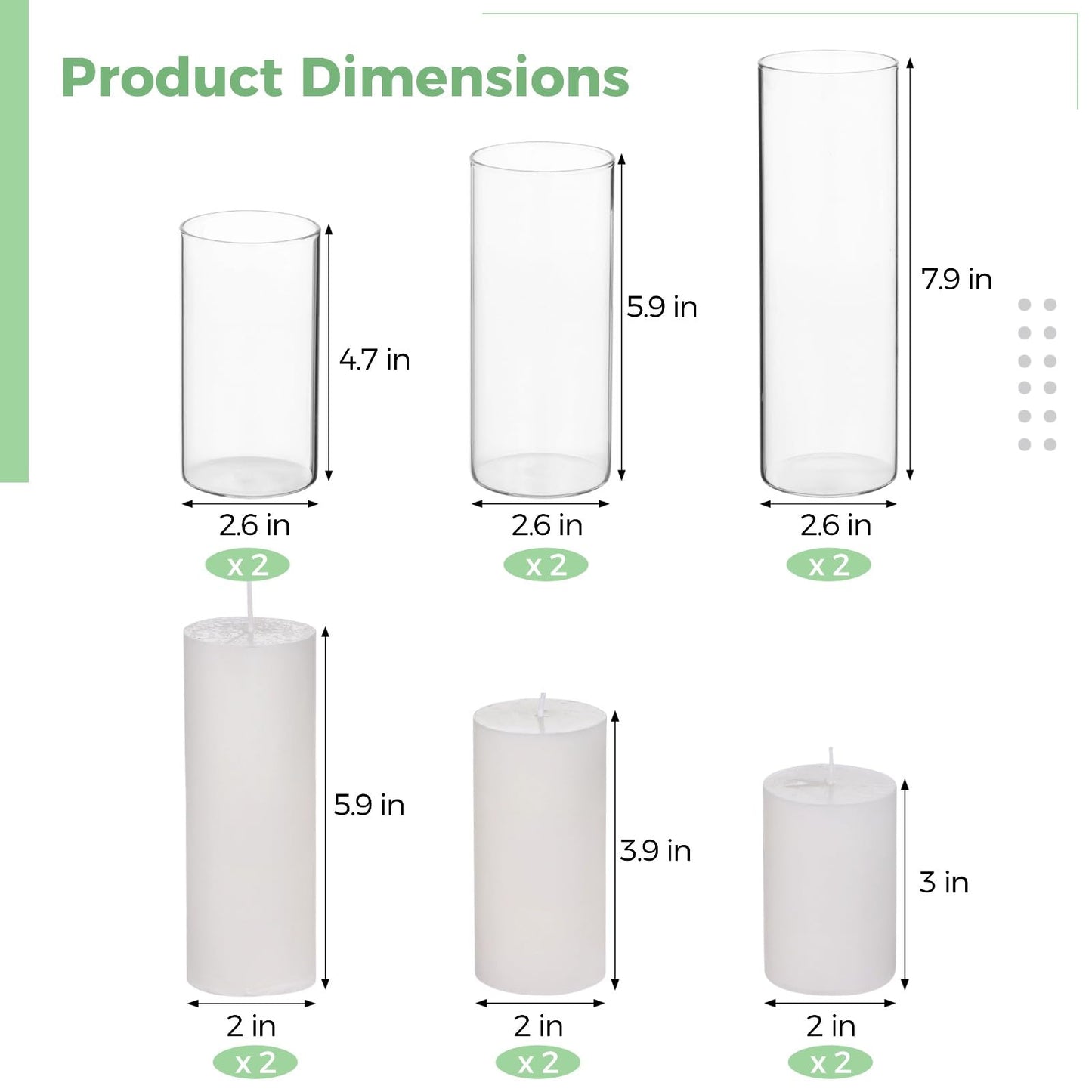 12 Pcs Glass Cylinder Candle Holders Bulk - Transparent Glass Hurricane Vases, Minimalist European Style with Multiple Size for Weddings and Restaurants