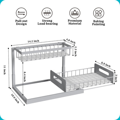 REALINN Under Sink Organizer, Pull Out Cabinet Organizer 2 Tier Slide Out Sink Shelf Cabinet Storage Shelves, Storage for Kitchen Bathroom, Grey, 1 Pack