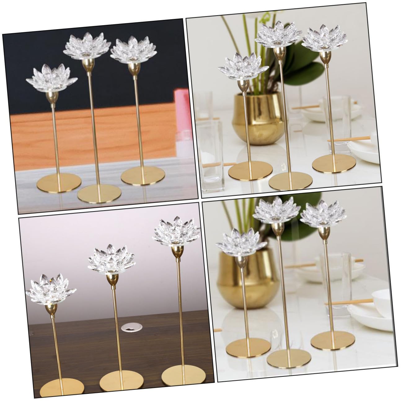 Tofficu Crystal Lotus Candlestick Small Metal Candle Holder Gold Wedding Dining Room Decorative Candlestick Stand