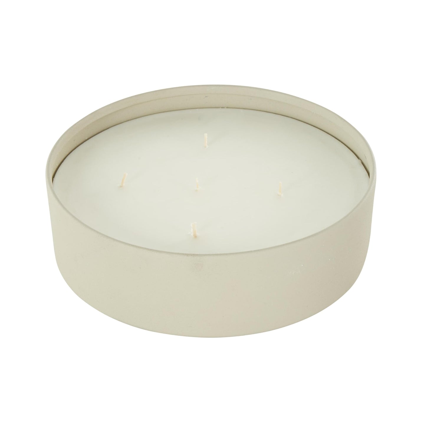 Deco 79 Metal Decorative Candle Tropical Fruit Medley Scented Textured 59oz 5 Wick Aromatherapy Candle with White Wax, Wax Aromatherapy Candle 9" x 9" x 3", Cream