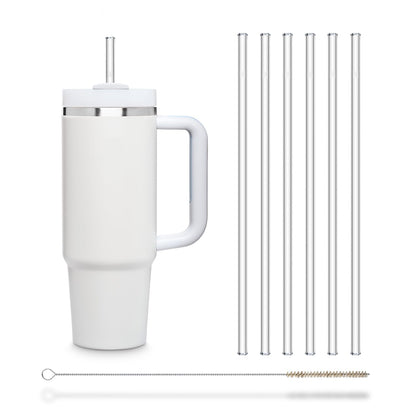 Halm Glass Straws - 6x 11 inch Long Replacement for Stanley Cup 30 OZ Bottles + Plastic Free Cleaning Brush - Dishwasher Safe - Sustainable, Water Bottles
