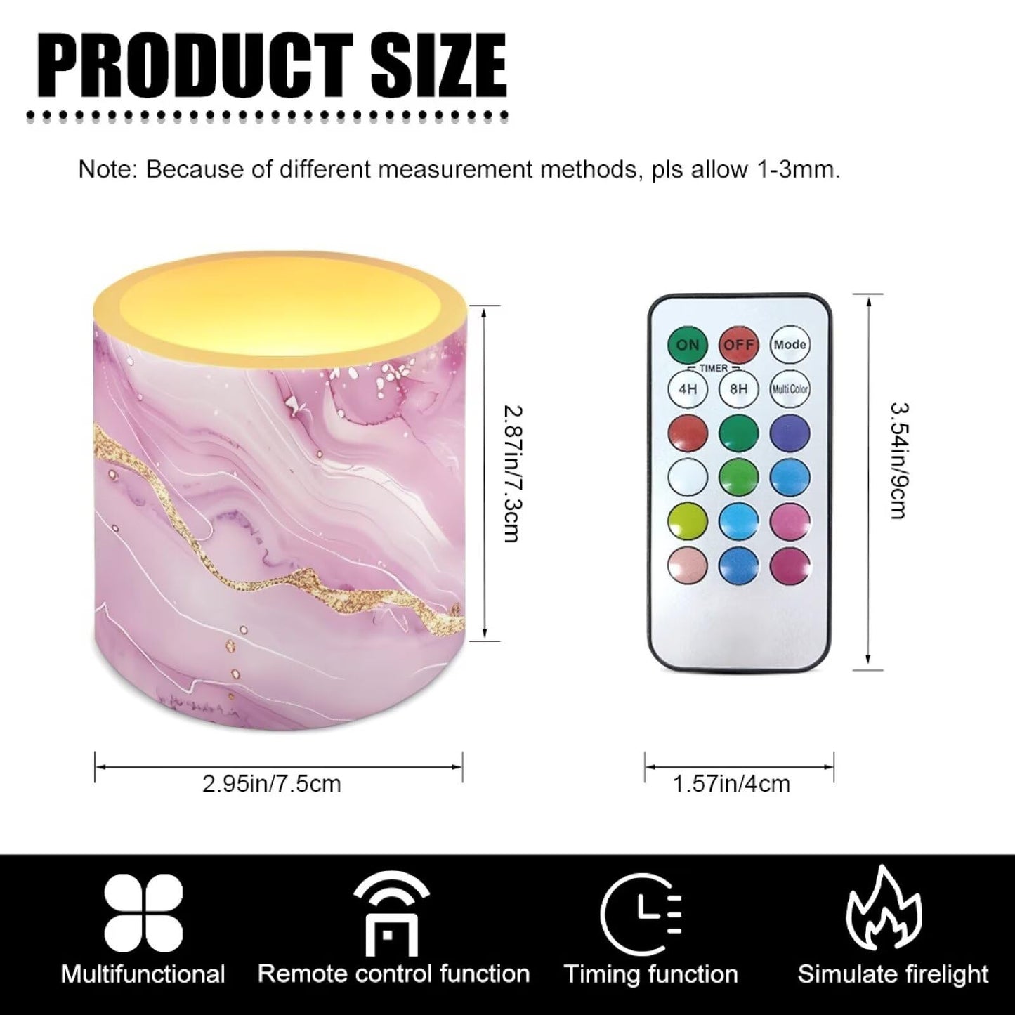 NETILGEN 4 Pieces Flameless Candles with Remote Timer with Battery Operated LED Pillar Candles 3 inch Realistic Flickering Flameless Candles Colorful Marble Print