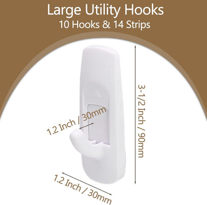 Skiennix Large Utility Hooks - Damage-Free Hanging with 14 Adhesive Strips | Holds Up to 4 lb