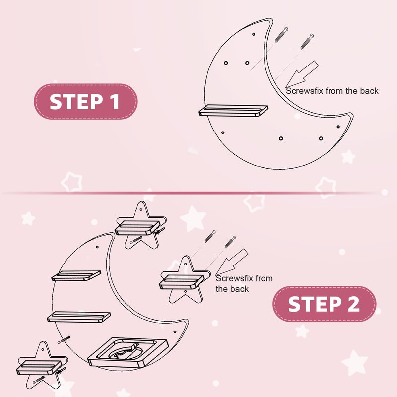 Taladad for Toniebox 2 and Toniebox 1 Tonie Shelf Wall Mounted Set of 4 (Moon and 3 Stars),Tonies Figures Tonies Storage,Magnetic Wooden Floating Shelves Compatible with Tonie Box Player Character