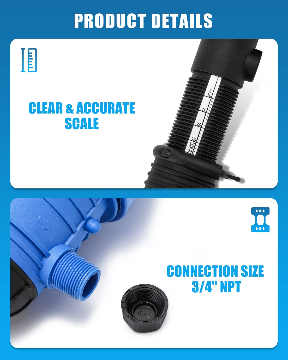 NEWTRY 1:250 to 1:25 Fertilizer Injector for Drip Irrigation Adjustable Water Powered Dosing Pump 3/4" NPT