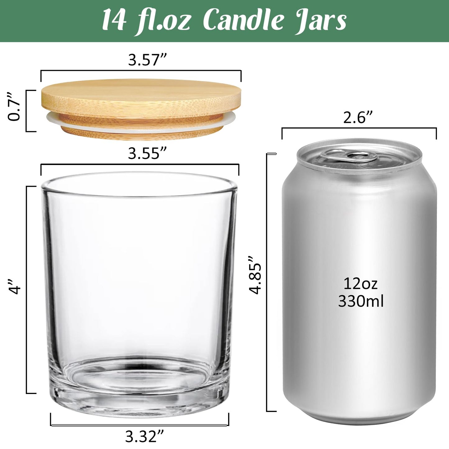 SUPMIND 12 Pack 14 fl.oz Glass Candle Jars - Clear Empty Glass Vassels with Bamboo Lids, Bulk Candle Containers Jars for Making Candles 12 14 fl.oz