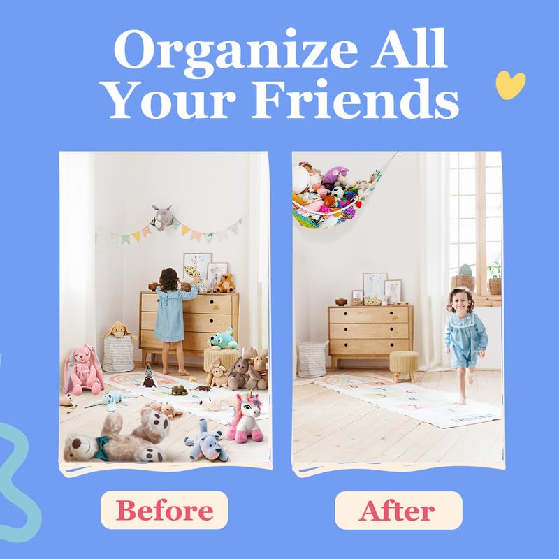 Lilly's Love Stuffed Animal Hammock, 2 Pack | Corner Hanging Organizer, Toy Storage, Stuffed Animal Storage | Easy to Hang Plushie Net w/Anchors & Hooks | Cute Room, Bedroom & Home Decor (White)