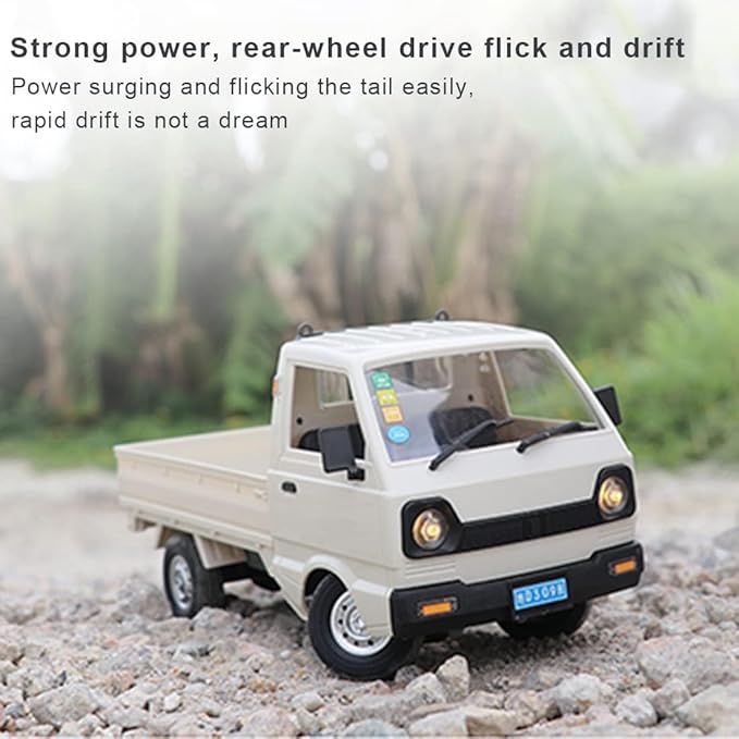 WPL D12 Mini RC Truck for Adults 1/16 Scale 20km/h 2.4G 4CH Remote Control Crawler High-Speed Climbing Truck with LED Lights Cargo Drift Car - RTR / 2 Batteries