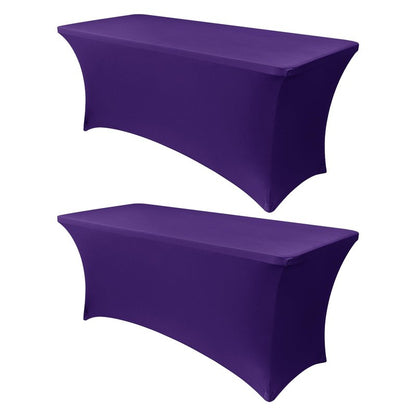 Obstal 8Ft Stretch Spandex Table Cover for Standard Folding Tables - 2 Pack Universal Rectangular Fitted Tablecloth for Party, Banquet, Events, Trade Show (Dark Purple, 96L x 30W x 30H Inches)