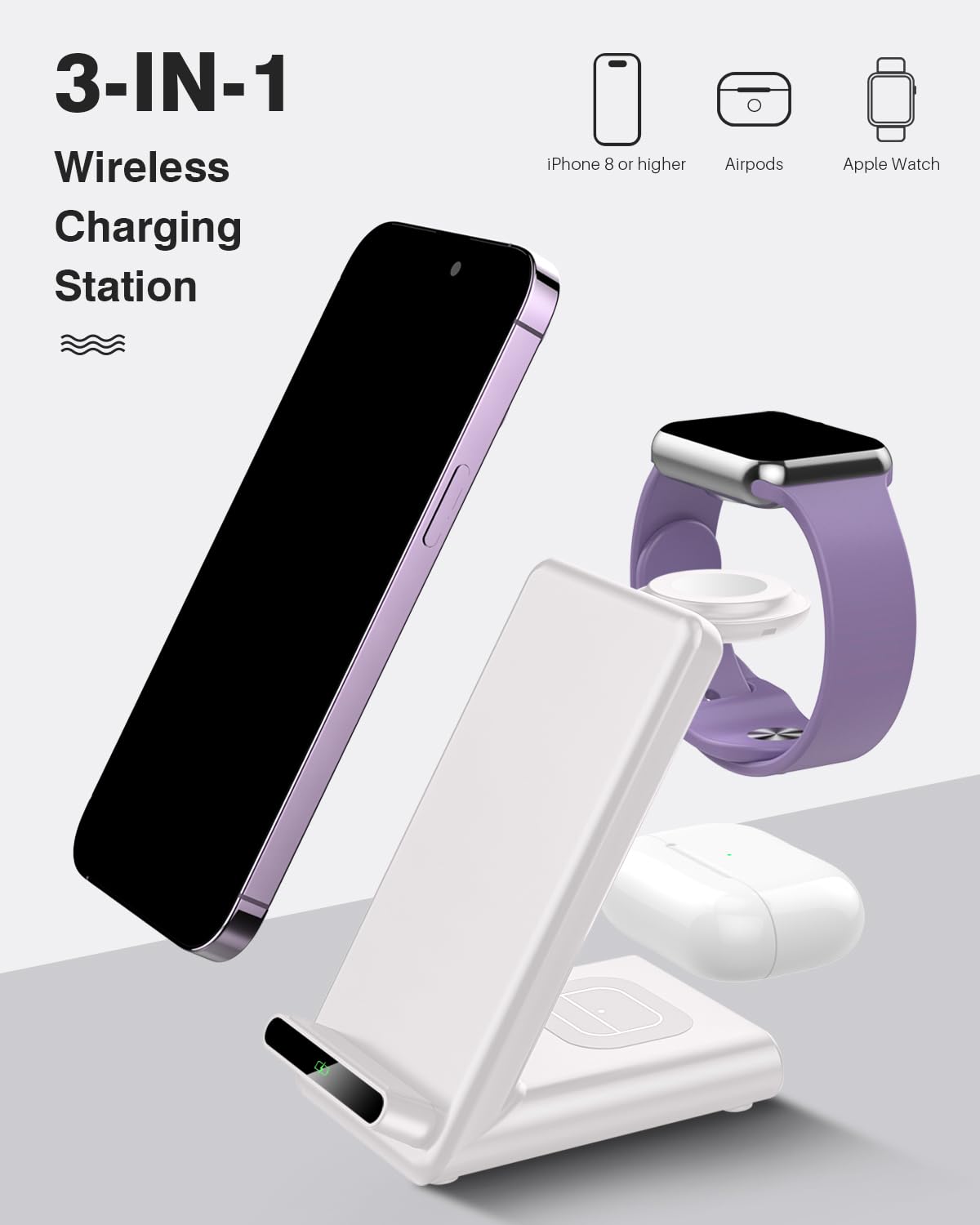 Wireless Charging Station,3 in 1 Charging Stand Made for Apple Watch Ultra 11 10 9 8 7 6 SE 5 4 3,Fast Wireless Charger Made for iPhone 17/Air/16/15/14/13/12,for AirPods Pro(with Adapter) (Black)