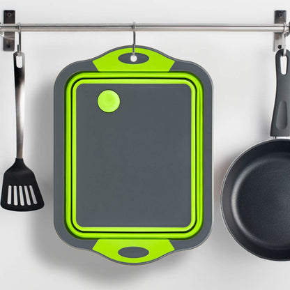 YZWDTGS Collapsible Cutting Board with Colander, Foldable Multi-function Kitchen Plastic Silicone Dish Tub, Fruits Vegetables Wash and Drain Sink Storage Basket (Green)