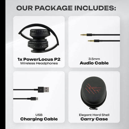 PowerLocus Bluetooth Over-Ear Headphones, Wireless Stereo Foldable Headphones Wireless and Wired Headsets with Built-in Mic, Micro SD/TF, FM for iPhone/Samsung/iPad/PC (Black)