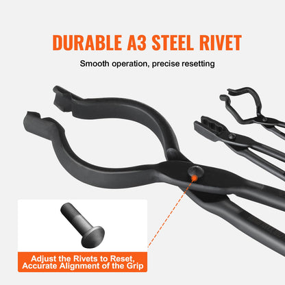 VEVOR Blacksmith Tongs, 18” 3 PCS, V-Bit Bolt Tongs, Wolf Jaw Tongs and Z V-Bit Tongs, Carbon Steel Forge Tongs with A3 Steel Rivets, for Beginner and Seasoned Blacksmiths, Bladesmiths and Craftsmen
