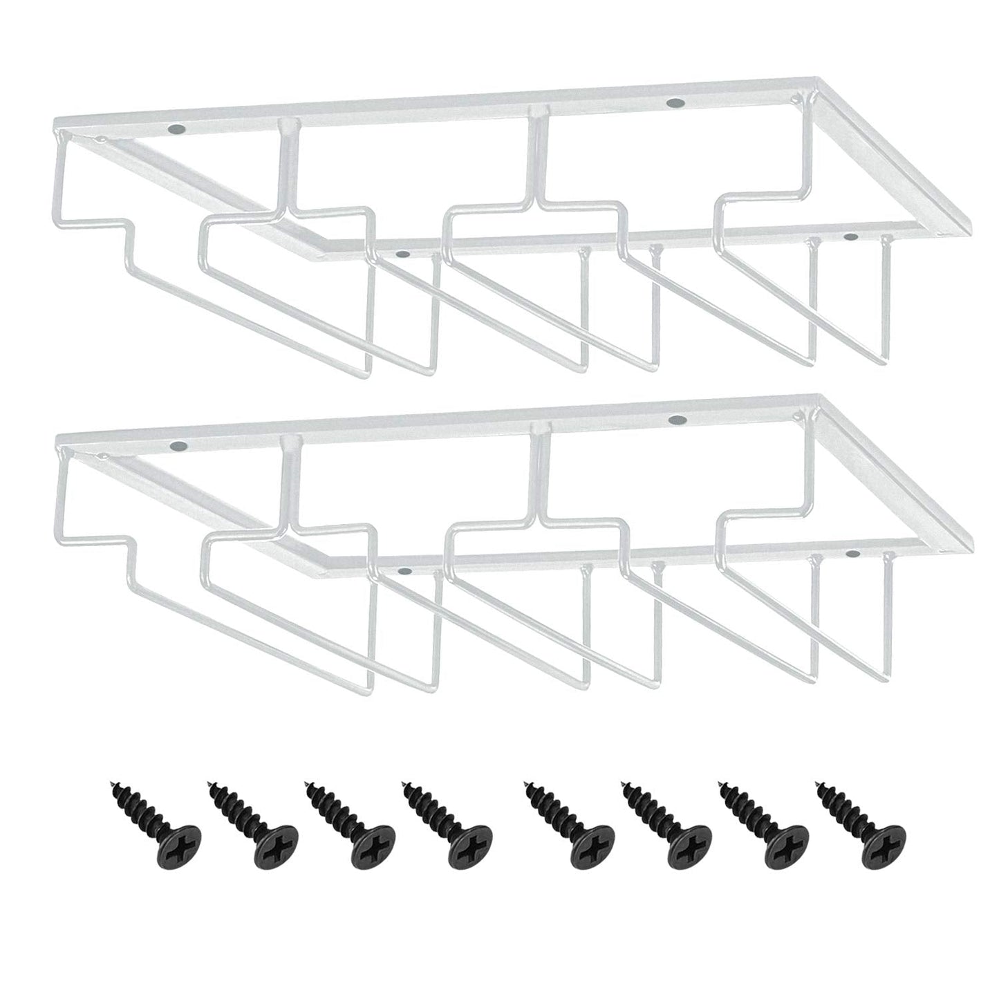 MOCOUM Wine Glasses Rack Under Cabinet Stemware Rack, Wine Glass Hanger Rack Wire Wine Glass Holder Storage Hanger for Cabinet Kitchen Bar (White, 3 Rows 2 Pack)