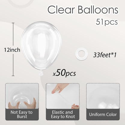 Clear Balloons 12 inch, Transparent Latex Balloons 50pcs Party Balloon for Baby Shower Wedding Bridal Shower Birthday Party Decorations