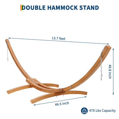 Festisoul Curved Wooden Hammock Stand, Heavy Duty 475 LBS Weatherproof Hammock Frame, Adjustable Height Stand for 9-13FT Hammocks, Indoor/Outdoor Patio Hammock Stand with Chains & Carabiners
