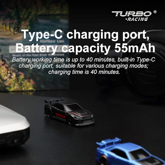 Turbo RC 1:76 Mini Sports Car 4CH 2.4GHZ Remote Control Full Proportional RTR Kit with 2 Replaceable Body Shell (C74-Black)