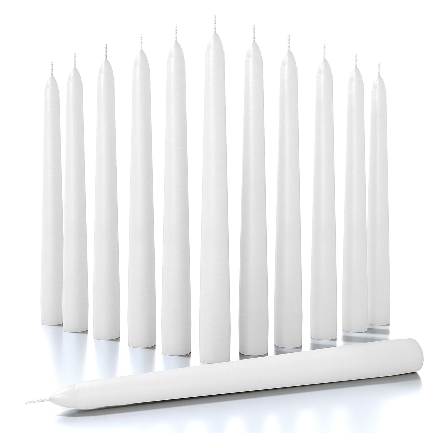 CANDWAX 8 inch White Taper Candles - Set of 12 White Candle Sticks Ideal for Christmas Decorations - Unscented Dripless Smokeless Long Burning Candlesticks - Tapered Christmas Candles for Home Decor