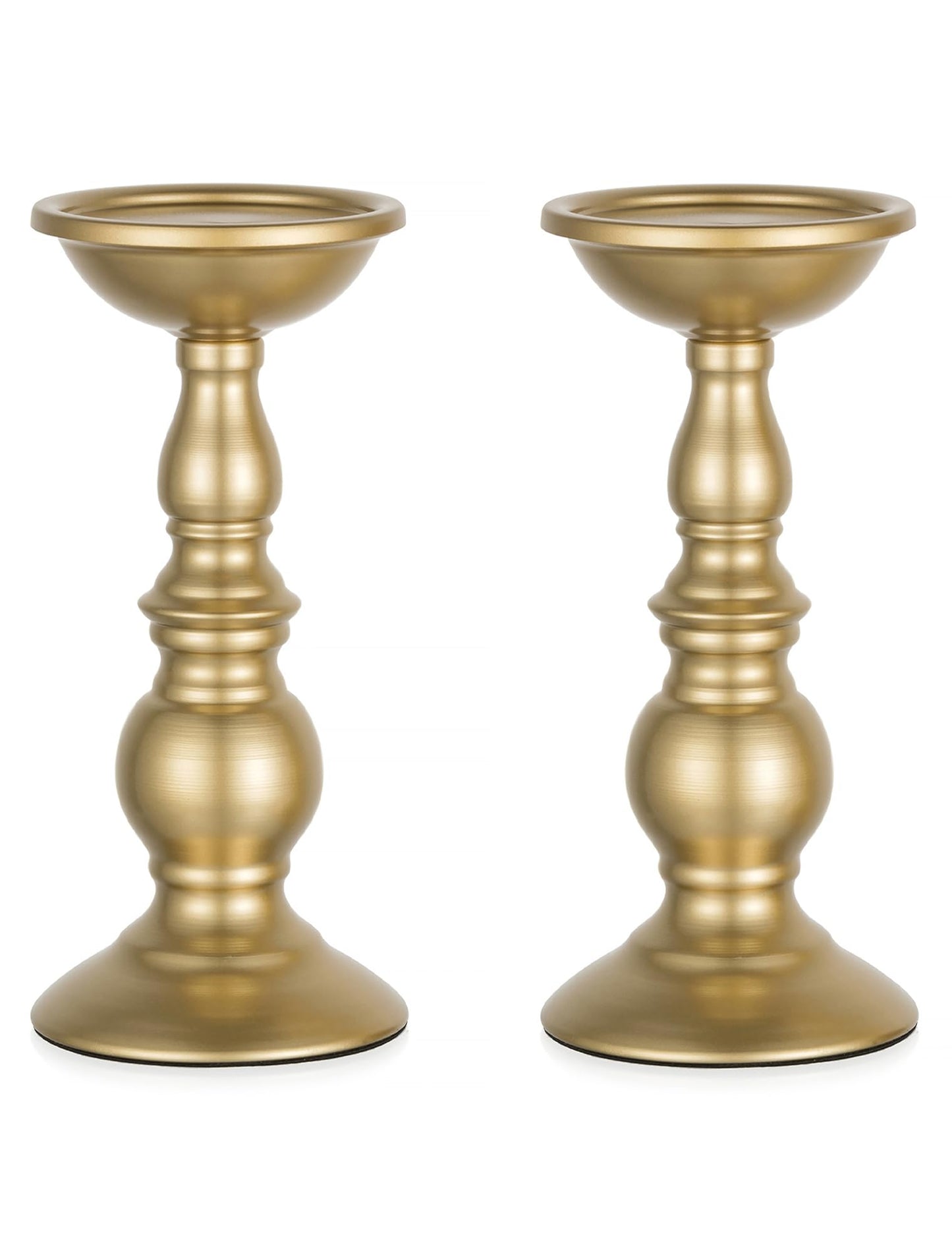 Set of 2 Gold Candlestick Metal Pillar Candle Holders, Flameless Candlestick Holders Stand Centerpieces Decoration Ideal for Weddings, Special Events, Parties